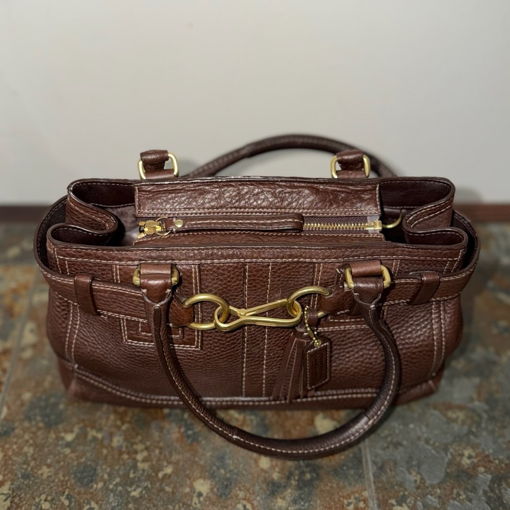 Vintage Coach Hampton Chocolate Brown Pebbled Leather Satchel Bag - Picture 10 of 14